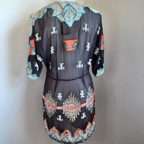 All Saints Tunic Silk Sequined Embellished Aztec Chariot Dress Womens 6 NEW - Picture 3 of 16
